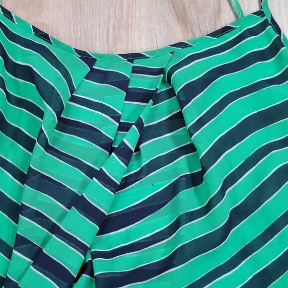 🔺️New York & Co Green & Blue Striped Sleeveless Blouse Medium - Picture 12 of 13
